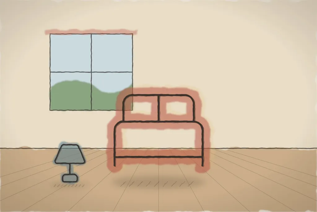 Cameră dublă cu pat pictat și lăicer țesut (ilustrație)