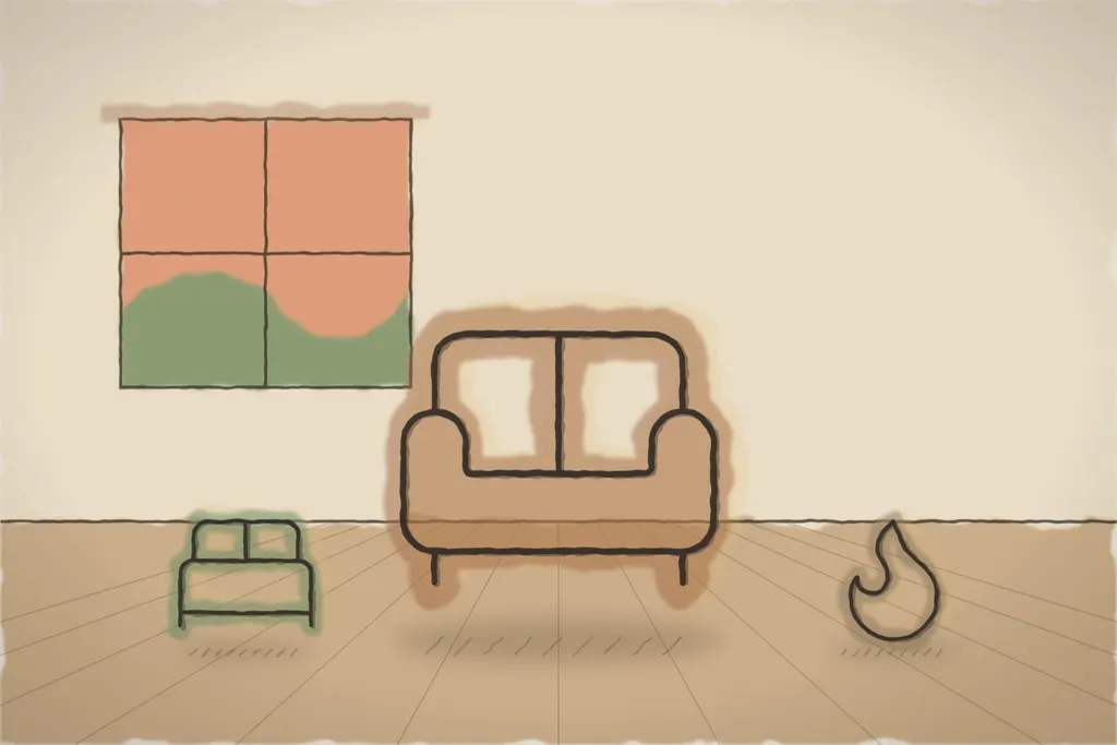 Apartamentul de la mansardă, cu living și sobă de teracotă (ilustrație)