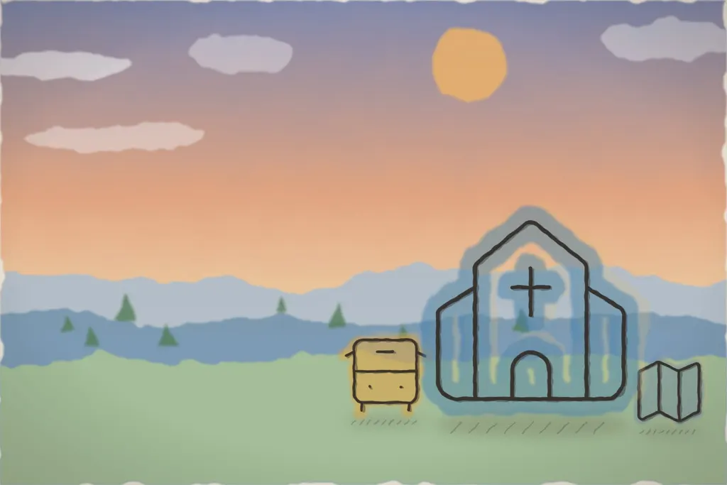 Microbuzul de excursii pe drumul dintre mănăstiri, la apus (ilustrație)
